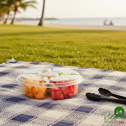 Inline Plastics Essentials 65 oz. Clear PET Plastic 5-Compartment Round Platter with Lid - 100/Case