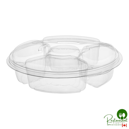 Inline Plastics Essentials 54 oz. Clear PET Plastic 5-Compartment Round Platter with Lid - 100/Case