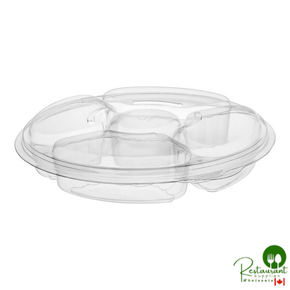 Inline Plastics Essentials 42 oz. Clear PET Plastic 5-Compartment Round Platter with Lid - 100/Case
