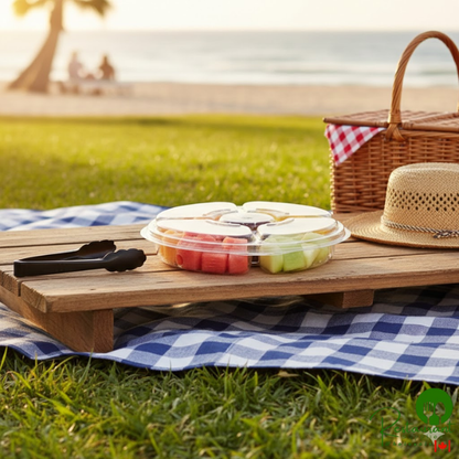 Inline Plastics Essentials 42 oz. Clear PET Plastic 5-Compartment Round Platter with Lid - 100/Case