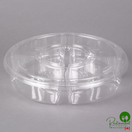 Polar Pak 5H138-4+1P-C 138 oz. Clear PET 5-Compartment Round Platter with Lid - 50/Case