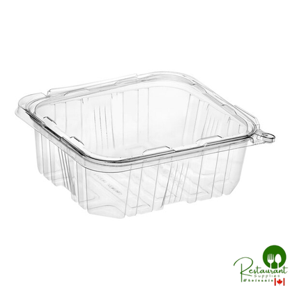 TamperSafe 64 oz. Tamper-Resistant, Tamper-Evident Clear PET Plastic Rectangular Container with Hinged Flat Lid By Prime- 200/Case
