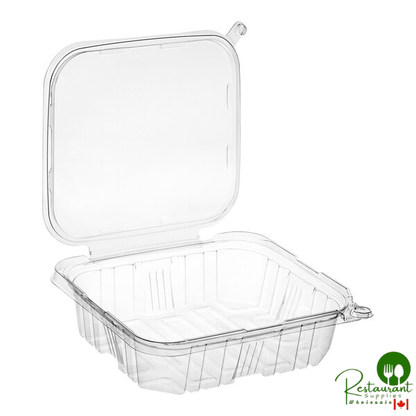 TamperSafe 48 oz. Tamper-Resistant, Tamper-Evident Clear PET Plastic Rectangular Container with Hinged Flat Lid By Prime- 200/Case