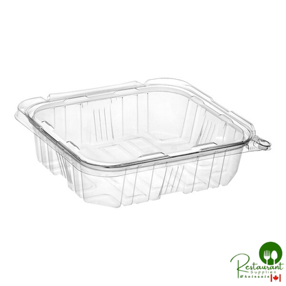 TamperSafe 48 oz. Tamper-Resistant, Tamper-Evident Clear PET Plastic Rectangular Container with Hinged Flat Lid By Prime- 200/Case