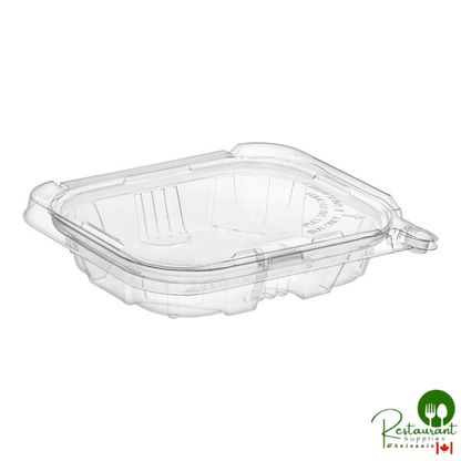 TamperSafe 6 oz. Tamper-Resistant, Tamper-Evident Clear PET Plastic Rectangular Container with Hinged Flat Lid By Prime- 400/Case