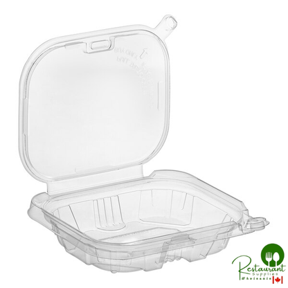 TamperSafe 6 oz. Tamper-Resistant, Tamper-Evident Clear PET Plastic Rectangular Container with Hinged Flat Lid By Prime- 400/Case