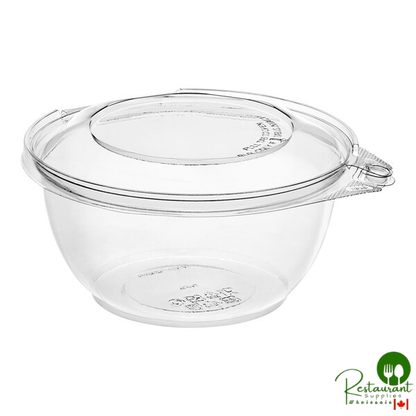 TamperSafe 32 oz. Tamper-Resistant, Tamper-Evident Clear PET Plastic Bowl with Hinged Dome Lid By Prime - 150/Case