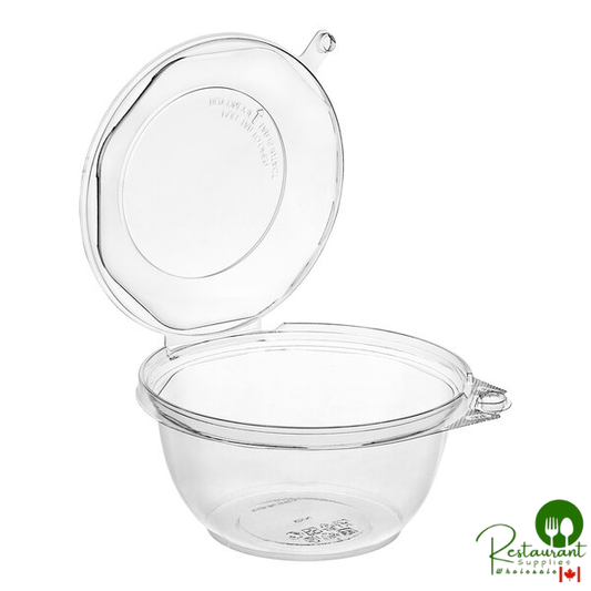 TamperSafe 32 oz. Tamper-Resistant, Tamper-Evident Clear PET Plastic Bowl with Hinged Dome Lid By Prime - 150/Case