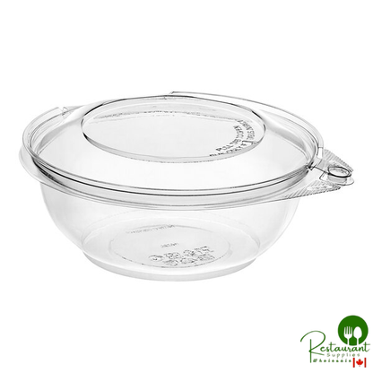 TamperSafe 24 oz. Tamper-Resistant, Tamper-Evident Clear PET Plastic Bowl with Hinged Dome Lid By Prime - 150/Case