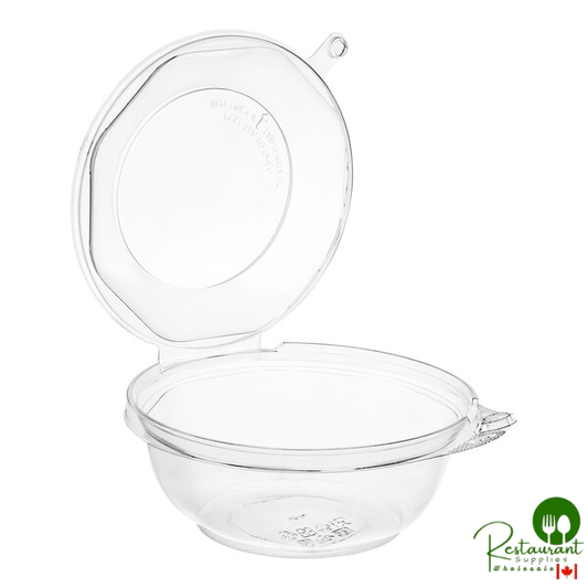 TamperSafe 24 oz. Tamper-Resistant, Tamper-Evident Clear PET Plastic Bowl with Hinged Dome Lid By Prime - 150/Case