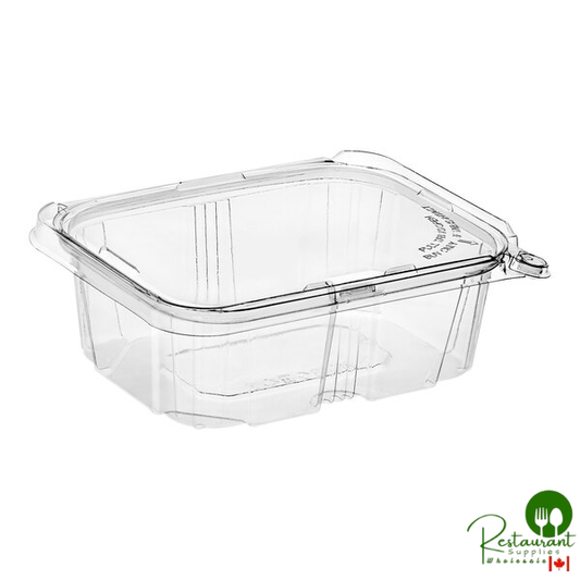 TamperSafe 32 oz. Tamper-Resistant, Tamper-Evident Clear PET Plastic Rectangular Container with Hinged Flat Lid By Prime - 200/Case