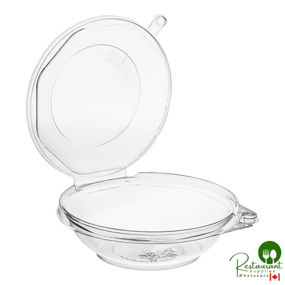 TamperSafe 16 oz. Tamper-Resistant, Tamper-Evident Clear PET Plastic Bowl with Hinged Dome Lid By Prime- 240/Case