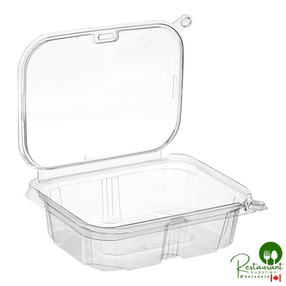 TamperSafe 24 oz. Tamper-Resistant, Tamper-Evident Clear PET Plastic Rectangular Container with Hinged Flat Lid By Prime- 200/Case