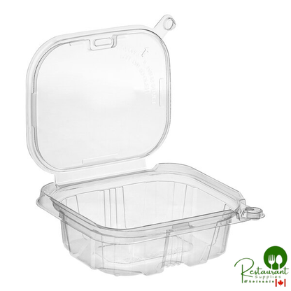 TamperSafe 12 oz. Tamper-Resistant, Tamper-Evident Clear PET Plastic Rectangular Container with Hinged Flat Lid By Prime- 200/Case