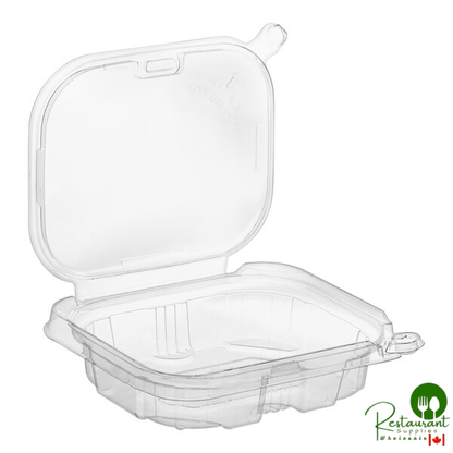 TamperSafe 8 oz. Tamper-Resistant, Tamper-Evident Clear PET Plastic Rectangular Container with Hinged Flat Lid By Prime - 200/Case