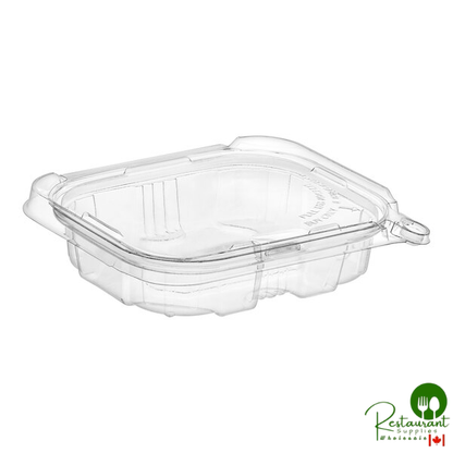 TamperSafe 8 oz. Tamper-Resistant, Tamper-Evident Clear PET Plastic Rectangular Container with Hinged Flat Lid By Prime - 200/Case