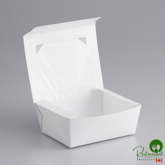 Bio-Pak 08BPPROTWM Protect 6 3/4" x 5 7/16" x 2 1/2" Tamper-Evident White Paper #8 Windowed Take-Out Container - 240/Case