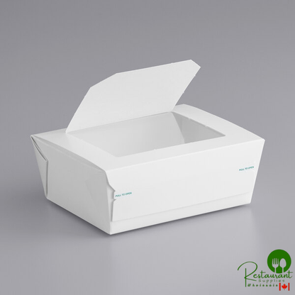 Bio-Pak 08BPPROTWM Protect 6 3/4" x 5 7/16" x 2 1/2" Tamper-Evident White Paper #8 Windowed Take-Out Container - 240/Case