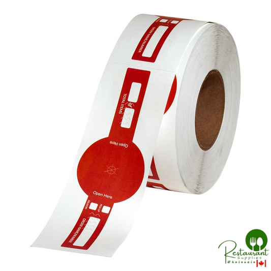 Iconex® 2 5/8" x 8" 2-in-1 Red Paper Tamper-Evident Bag / Beverage Label with Band - 2,000/Case