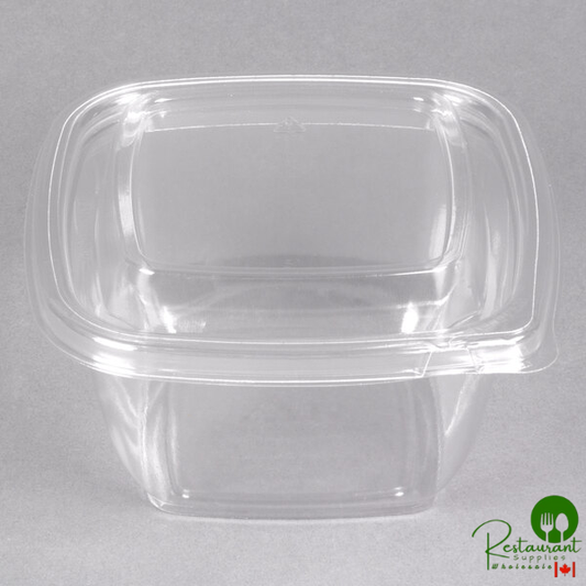 Sabert SureStrip® 16 oz. Clear PETE Square Tamper-Evident, Tamper-Resistant Bowl with Lid - 250/Case
