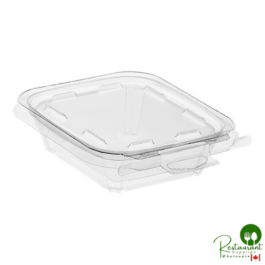 Inline Plastics Safe-T-Fresh 8 oz. Tamper-Resistant, Tamper-Evident Hangable Rectangular Hinged Container with Flat Lid - 240/Case
