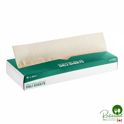 15" x 10 3/4" Interfolded Natural Kraft Deli Wrap Wax Paper By Prime- 6,000/Case