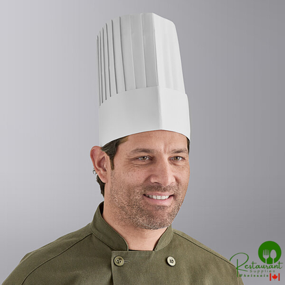 9" White Pleated Disposable Chef Hat, Flat Pack By Prime - 100/Case