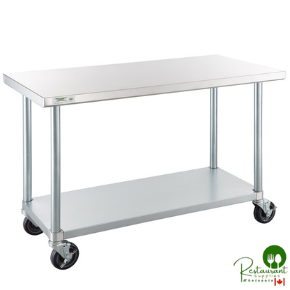 24" x 48" 18 Gauge 304 Stainless Steel Commercial Work Table with Galvanized Legs, Undershelf, and Casters By Prime