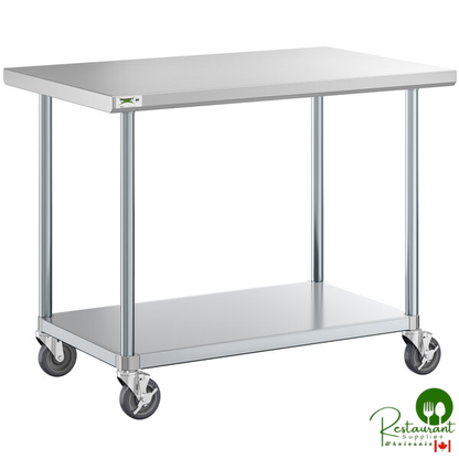 30" x 48" 18-Gauge 304 Stainless Steel Commercial Work Table with Galvanized Legs, Undershelf, and Casters By Prime