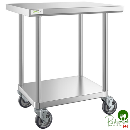 24" x 30" 16-Gauge 304 Stainless Steel Commercial Work Table with Undershelf and Casters By Prime