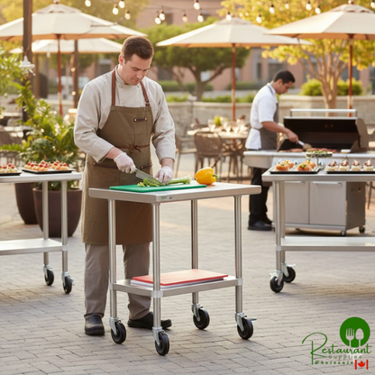 24" x 30" 16-Gauge 304 Stainless Steel Commercial Work Table with Undershelf and Casters By Prime