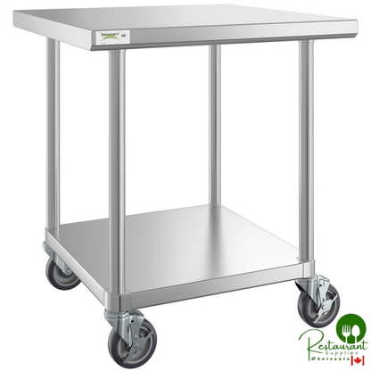 30" x 30" 16-Gauge 304 Stainless Steel Commercial Work Table with Undershelf and Casters By Prime
