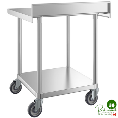 30" x 30" 16-Gauge 304 Stainless Steel Commercial Work Table with 4" Backsplash, Undershelf, and Casters By Prime