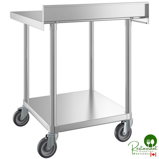 30" x 30" 16-Gauge 304 Stainless Steel Commercial Work Table with 4" Backsplash, Undershelf, and Casters By Prime