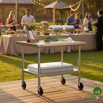 30" x 36" 16-Gauge 304 Stainless Steel Commercial Work Table with Undershelf and Casters By Prime