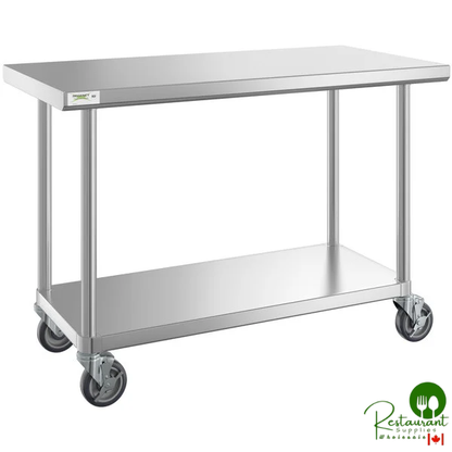 24" x 48" 16-Gauge 304 Stainless Steel Commercial Work Table with Undershelf and Casters By Prime