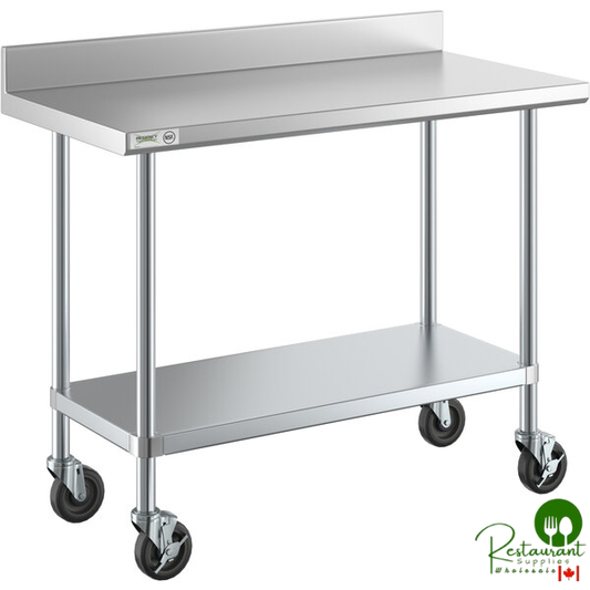 24" x 48" 18-Gauge 304 Stainless Steel Commercial Work Table with 4" Backsplash, Galvanized Legs, Undershelf, and Casters By Prime