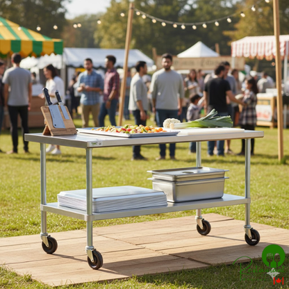 30" x 72" 18-Gauge 304 Stainless Steel Commercial Work Table with Galvanized Legs, Undershelf, and Casters By Prime