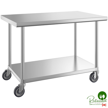 30" x 48" 16-Gauge 304 Stainless Steel Commercial Work Table with Undershelf and Casters By Prime