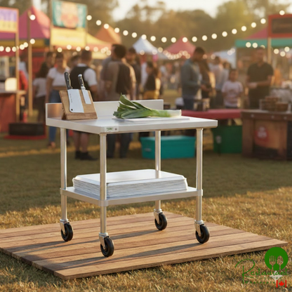 30" x 48" 16-Gauge 304 Stainless Steel Commercial Work Table with Undershelf and Casters By Prime