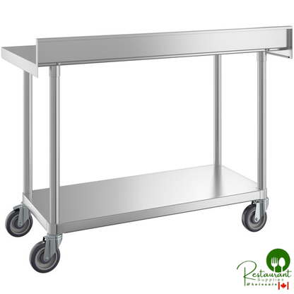 24" x 48" 16-Gauge 304 Stainless Steel Commercial Work Table with 4" Backsplash, Undershelf, and Casters By Prime