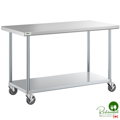 30" x 60" 18-Gauge 304 Stainless Steel Commercial Work Table with Galvanized Legs, Undershelf, and Casters By Prime