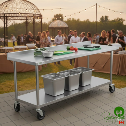 24" x 60" 16-Gauge 304 Stainless Steel Commercial Work Table with Undershelf and Casters By Prime