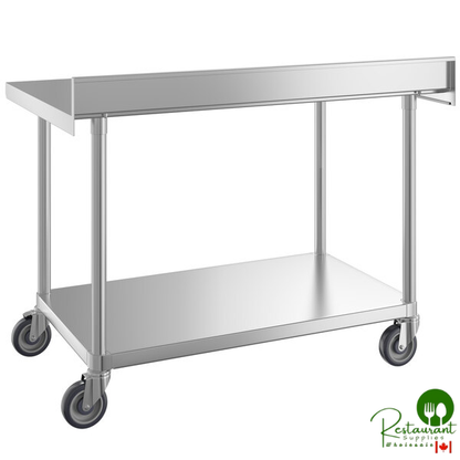 30" x 48" 16-Gauge 304 Stainless Steel Commercial Work Table with 4" Backsplash, Undershelf, and Casters By Prime