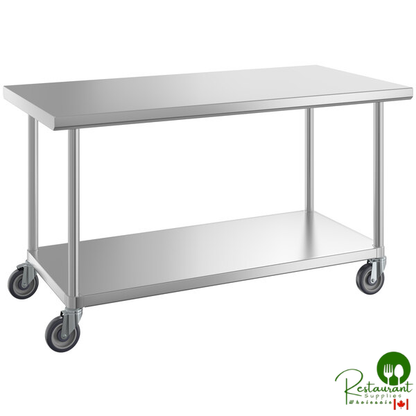 30" x 60" 16-Gauge 304 Stainless Steel Commercial Work Table with Undershelf and Casters By Prime