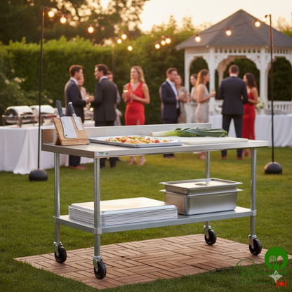 30" x 72" 18-Gauge 304 Stainless Steel Commercial Work Table with 4" Backsplash, Galvanized Legs, Undershelf, and Casters By Prime