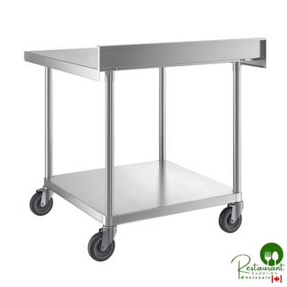 36" x 36" 16-Gauge 304 Stainless Steel Commercial Work Table with 4" Backsplash, Undershelf, and Casters By Prime