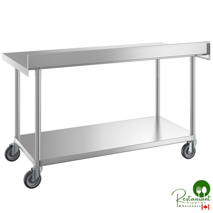 30" x 60" 16-Gauge 304 Stainless Steel Commercial Work Table with 4" Backsplash, Undershelf, and Casters By Prime