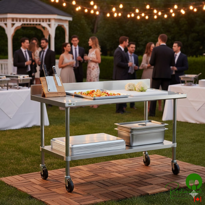 30" x 60" 16-Gauge 304 Stainless Steel Commercial Work Table with 4" Backsplash, Undershelf, and Casters By Prime