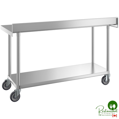 24" x 72" 16-Gauge 304 Stainless Steel Commercial Work Table with 4" Backsplash, Undershelf, and Casters By Prime